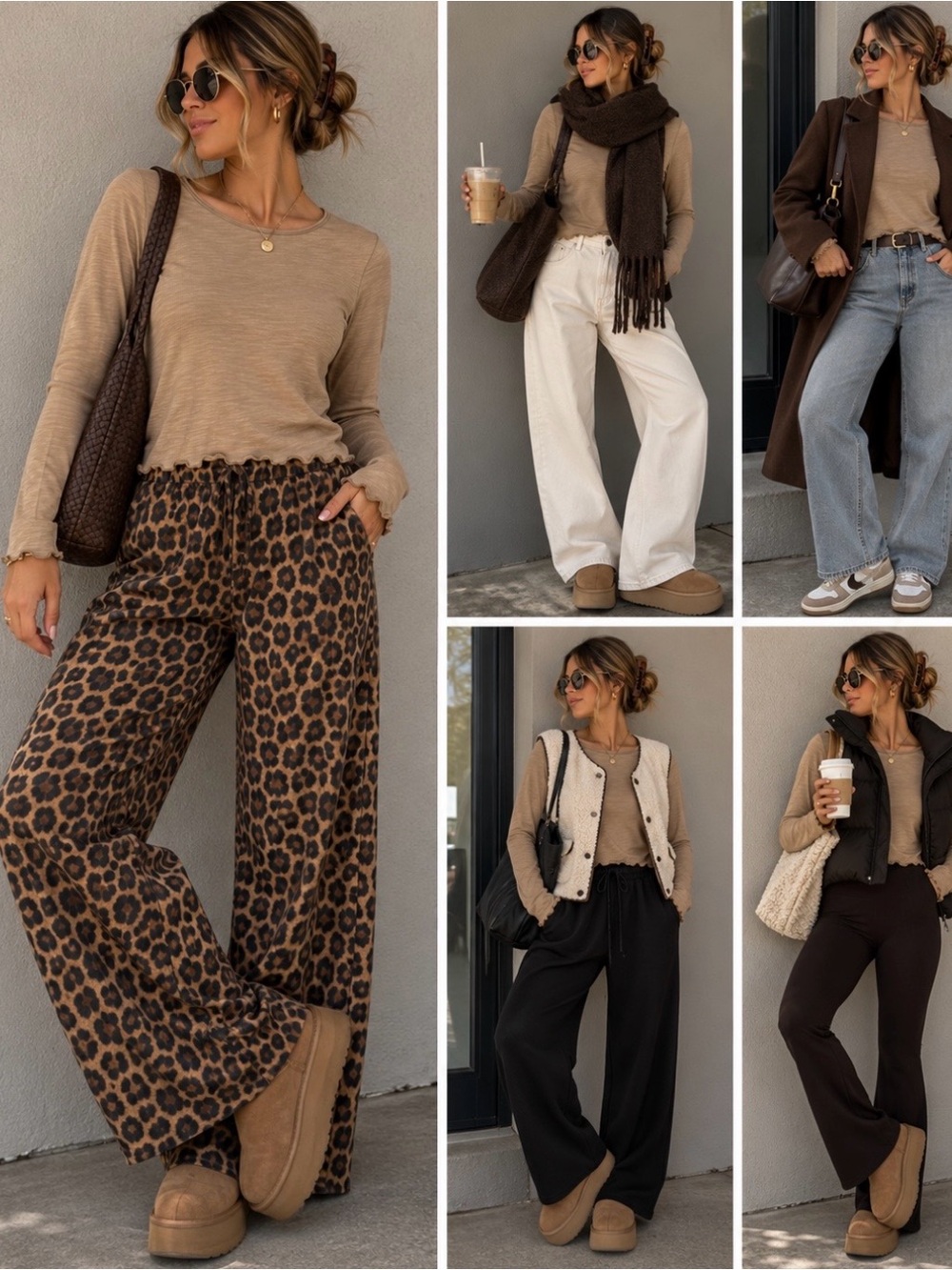 SHEIN Tan Long Sleeve Lettuce Hem Top